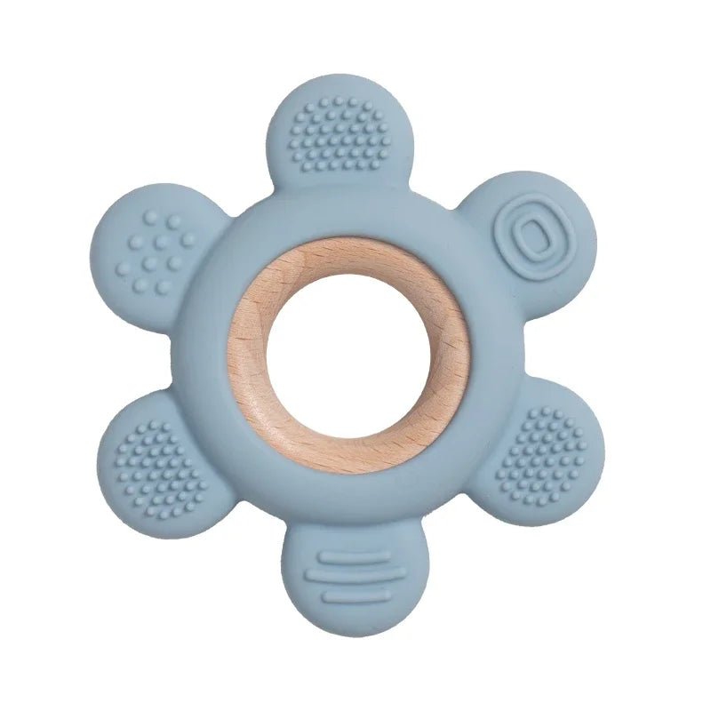 1pc Jouet De Dentition En Silicone Et Bois bleu ciel | BabyAnneau™ - bebemerveille.com