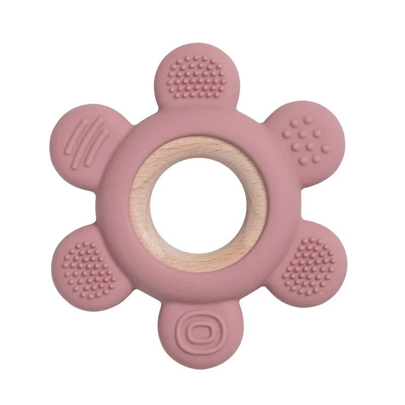 1pc Jouet De Dentition En Silicone Et Bois rose | BabyAnneau™ - bebemerveille.com