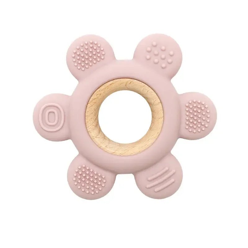 1pc Jouet De Dentition En Silicone Et Bois rose claire | BabyAnneau™ - bebemerveille.com